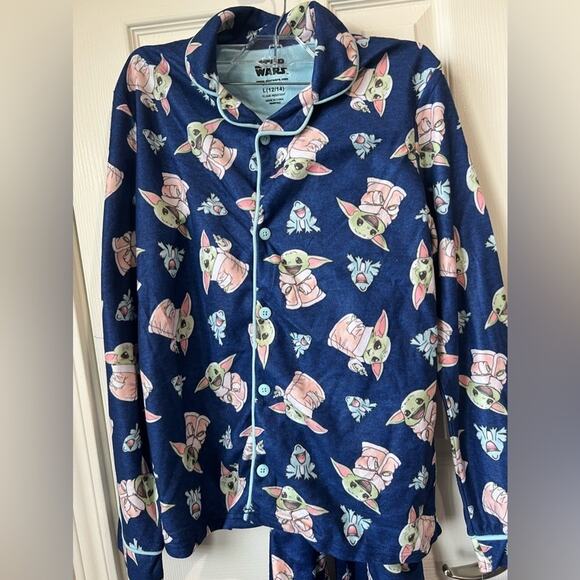 Star Wars Yoda boys long sleeve pajama size L 12/14 NWT Blue - Picture 2 of 7
